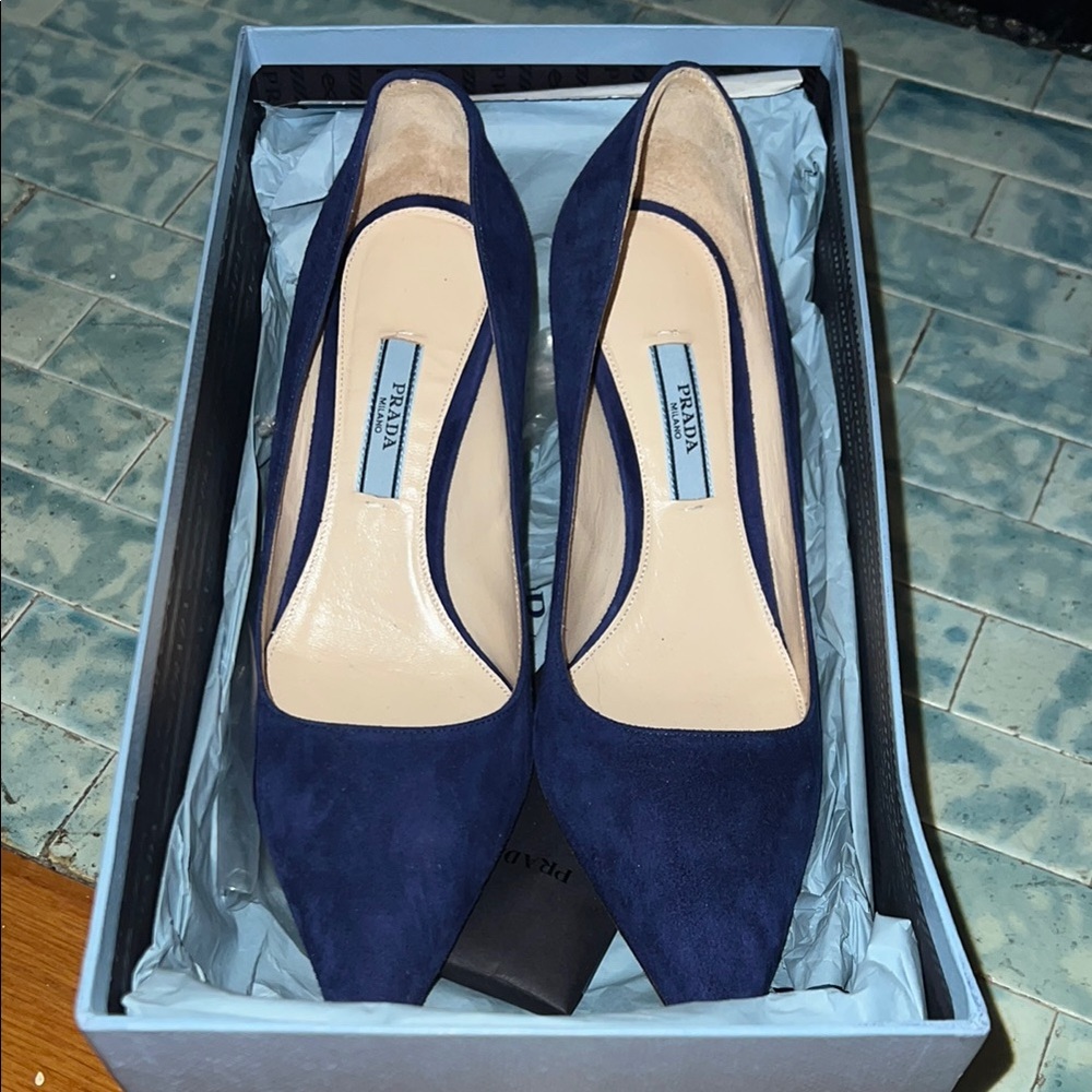 Prada Blue Heels Elegant Suede Design